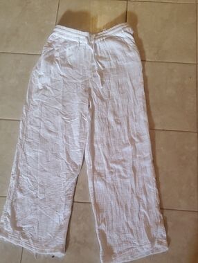 CHARLIE B White Wide-Leg Cotton Gauze Pants